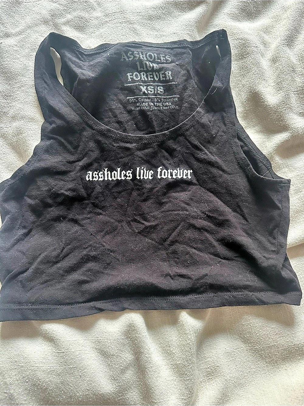 Assholes Live Forever Black Crop Tank Top XS